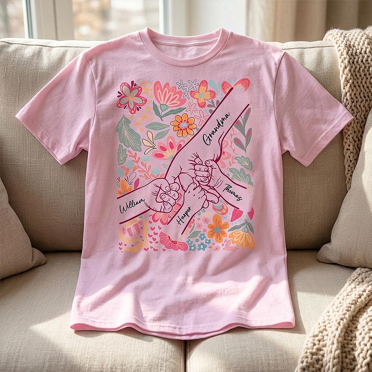 Kids Holding Hand Floral Boho - Personalized Shirt - Mother's Day Gift For Mom Grandma