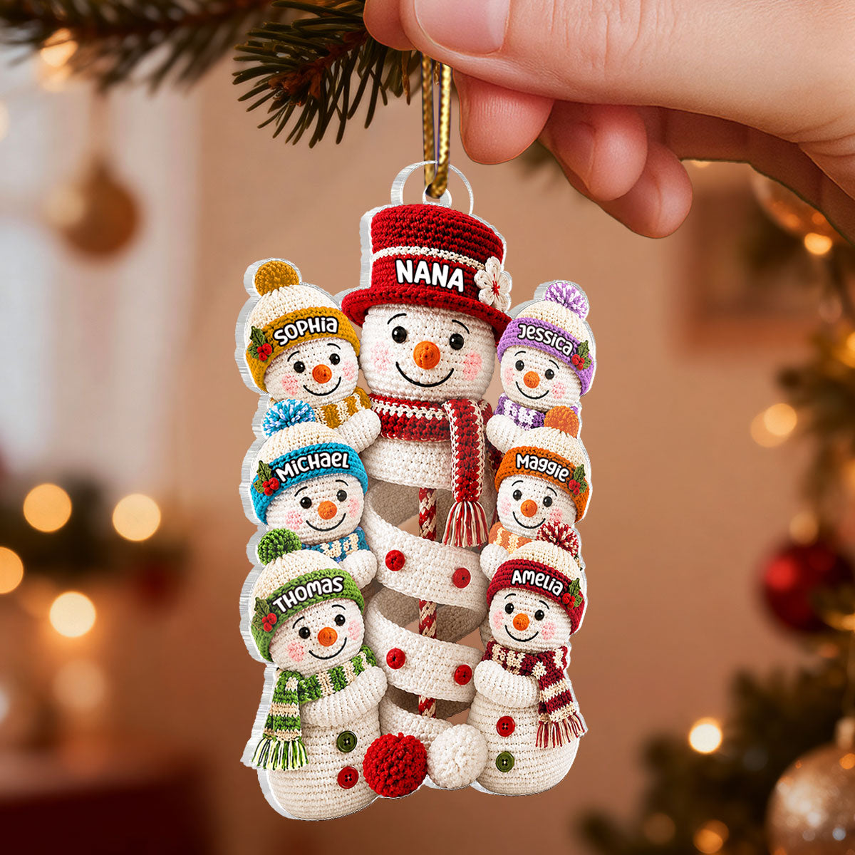 Cute Snowman Grandma & Grandkids - Personalized Acrylic Ornament - Christmas Gift for Grandma, Granddaughter, Grandson