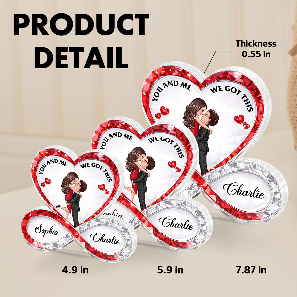 Couple Infinity Love 3D Crystal Effect - Personalized Acrylic Block Plaque - Sentimental Valentine's Day Gift for Her, for Him