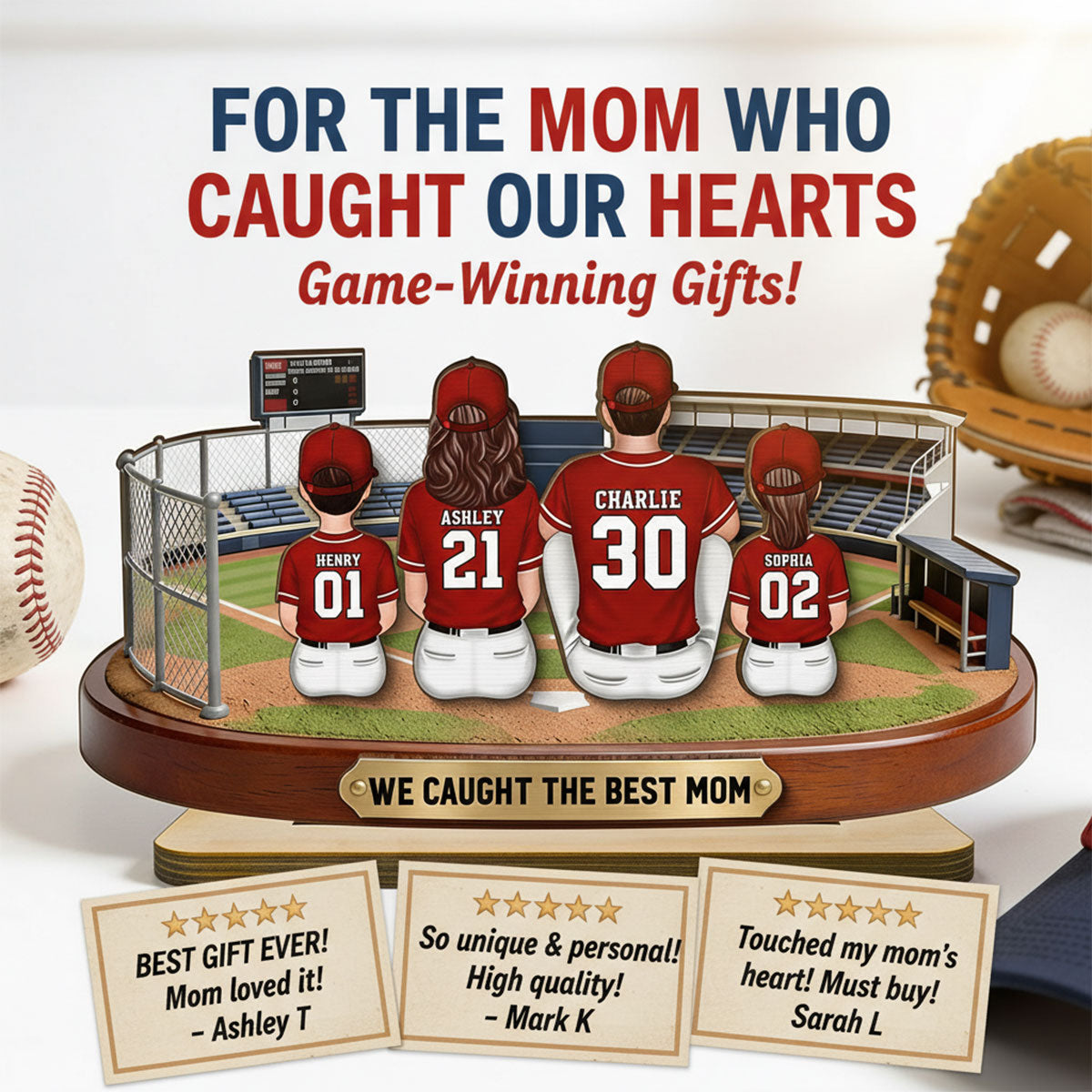 Baseball Family Daddy's Mommy's Dream Team - Personalized 2-Layered Wooden Plaque -  Gift For Baseball Dad, Mom