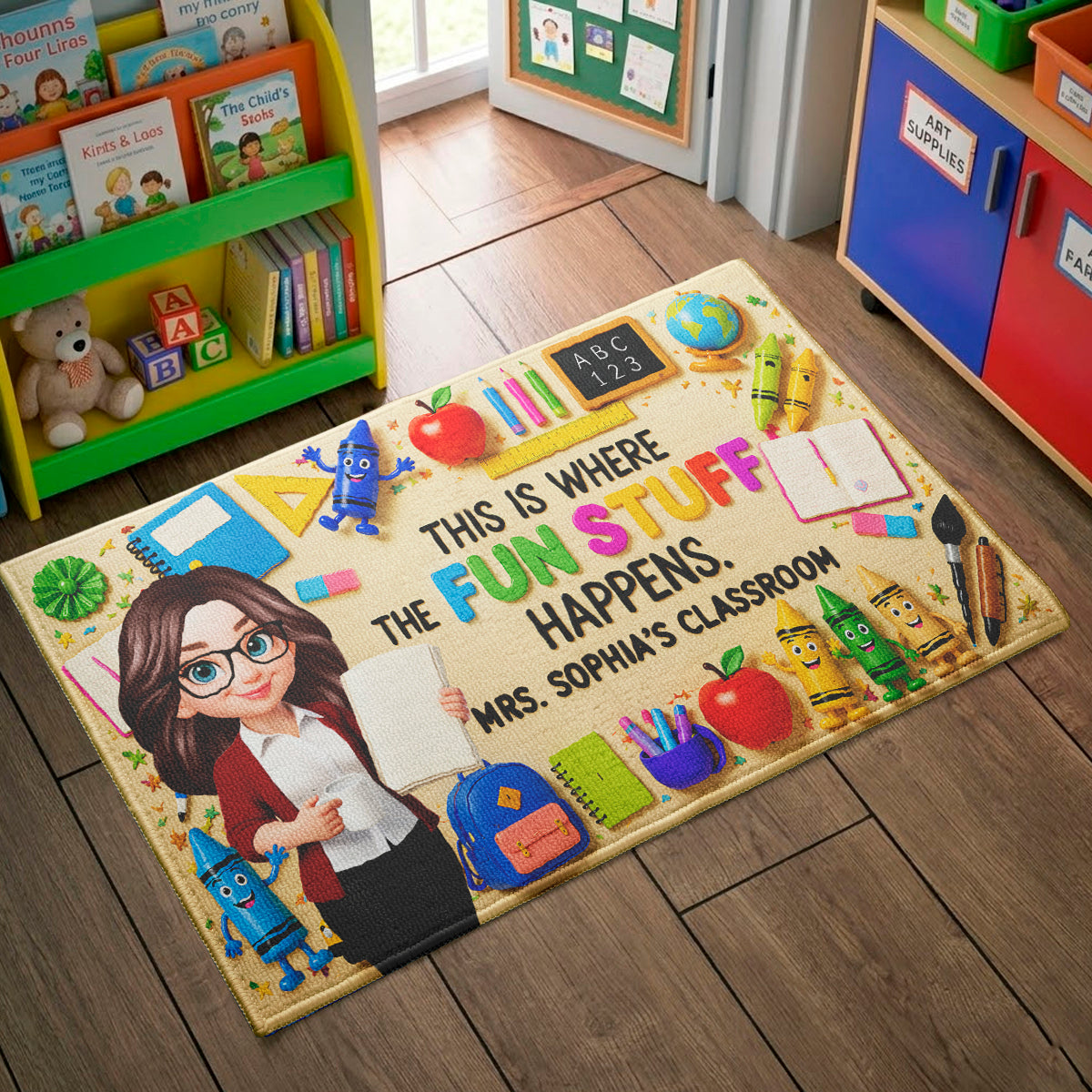 Classroom Is Where The Fun Stuff Happens - Personalized Doormat - Back To School Gift For Teacher, Classroom Decor
