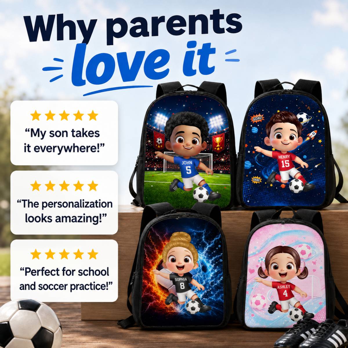 Soccer Design for Boys Girls - Personalized Backpack - Back to School Backpack for Kids