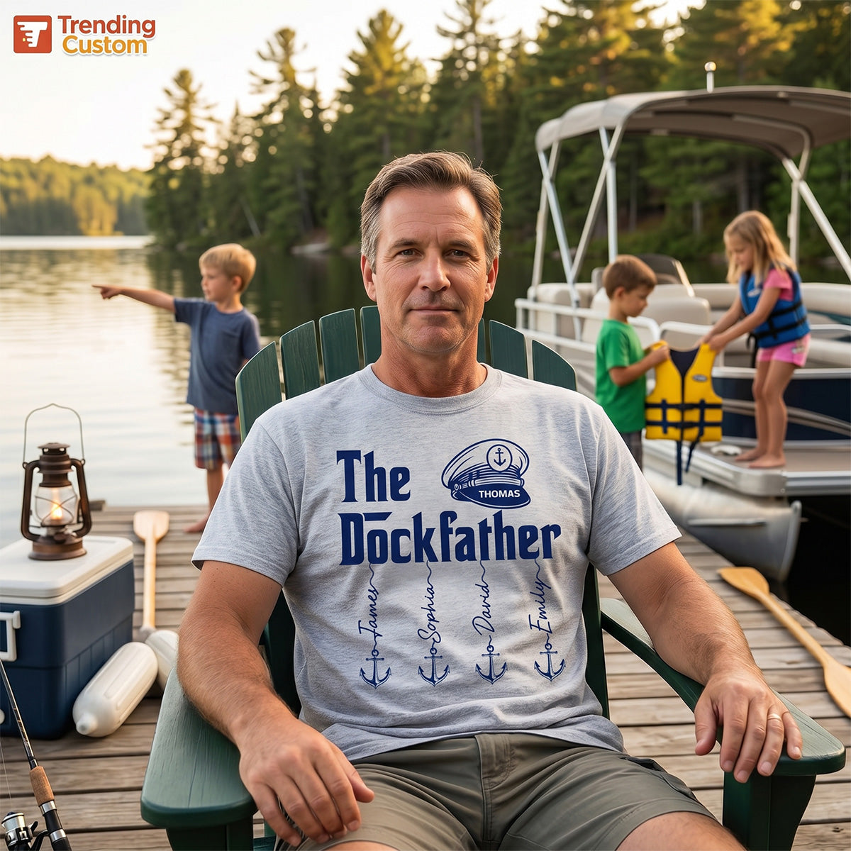 The Dockfather Boat Captain Custom Kids Names - Personalized Shirt - Lake Life Father's Day Gift For Husband, Dad