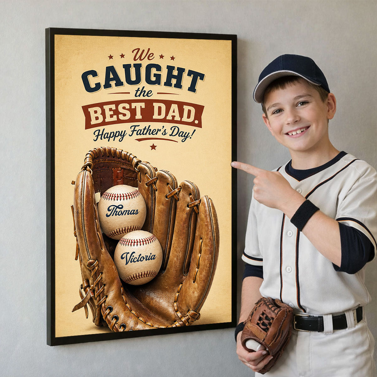 Baseball Print We Caught the Best Dad - Personalized Poster - Father's Day Gift for Dad, Husband