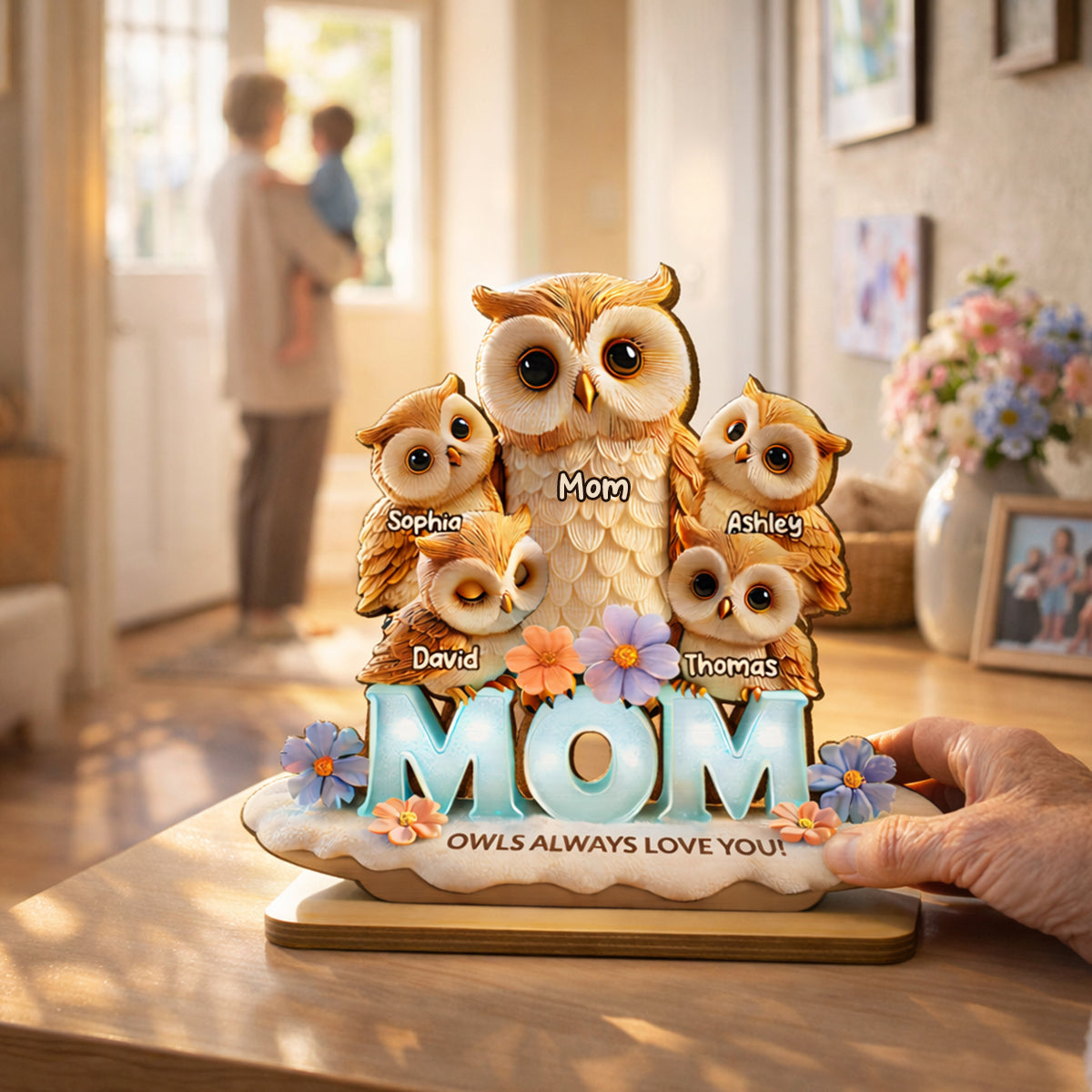 Mom Owls Always Love You - Personalized 2-Layered Wooden Plaque - Gift For Mom