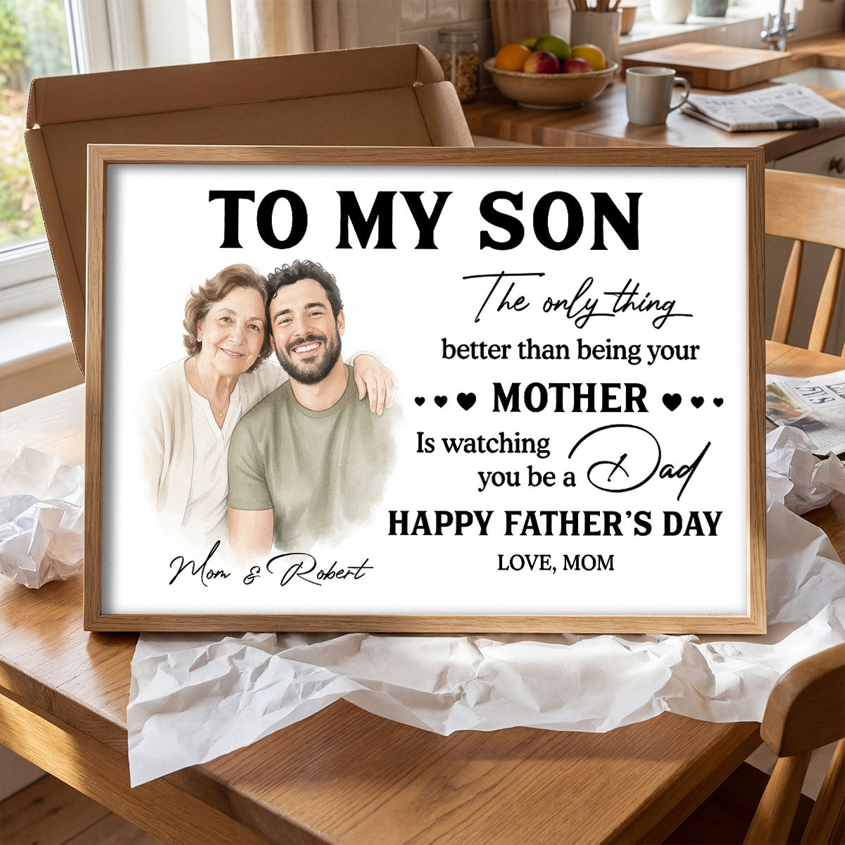 Watercolor Style To My Son From Mom - Personalized Poster - Father's Day Gift For Son