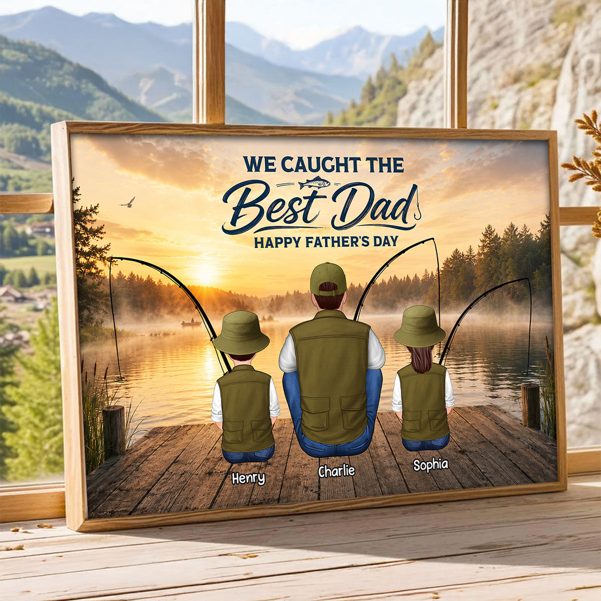 Fishing Dad And Kids We Hooked The Best Dad - Personalized Poster - Father's Day Gift For Dad, Husband