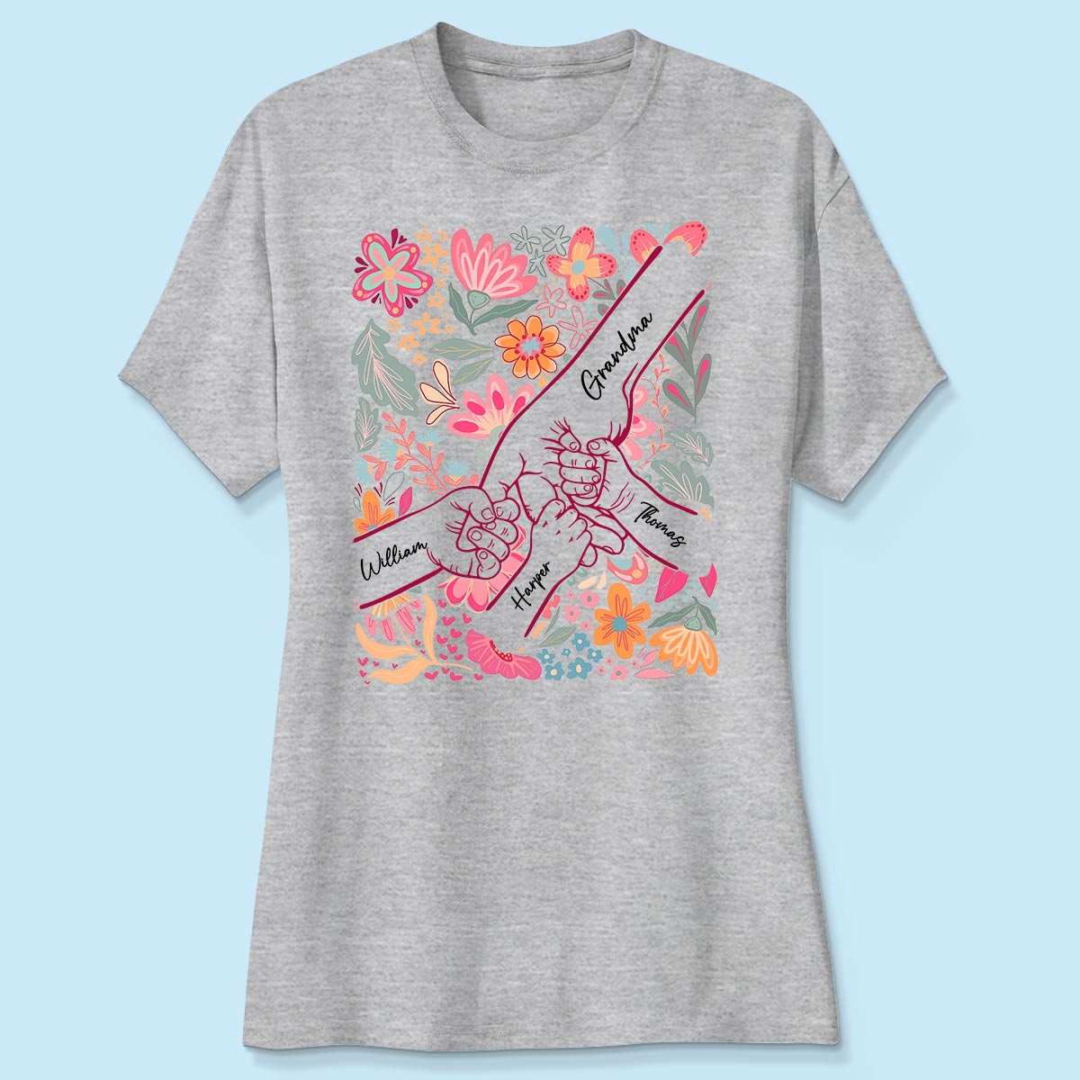 Kids Holding Hand Floral Boho - Personalized Shirt - Mother's Day Gift For Mom Grandma