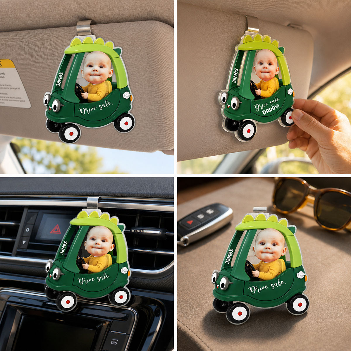 Drive Safe Daddy Baby Custom Photo in Toy Car - Personalized Acrylic Car Visor - Father's Day Gift For Dad, Husband