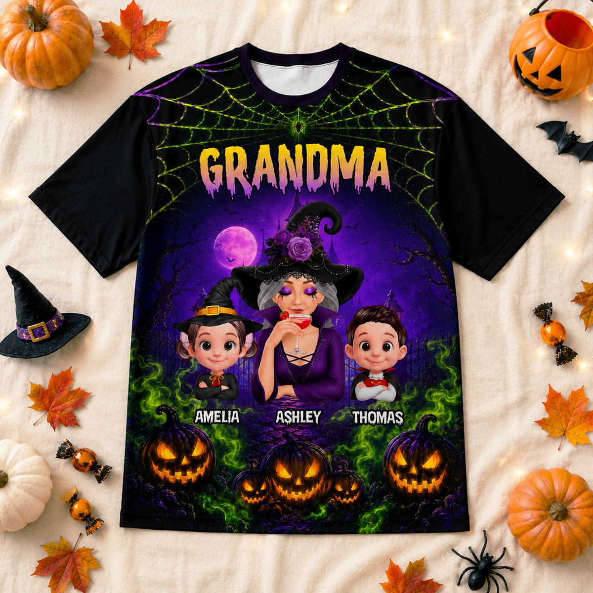 Spooky Grandma Grandkids - Personalized Shirt - Halloween Gift For Grandma