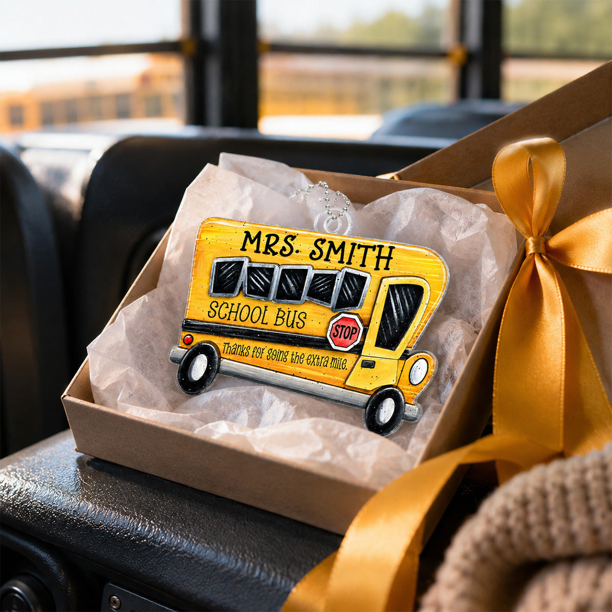 Thanks For Going The Extra Mile - Personalized Car Hanger Ornament - School Bus Staff, School Bus Driver Appreciation Gift