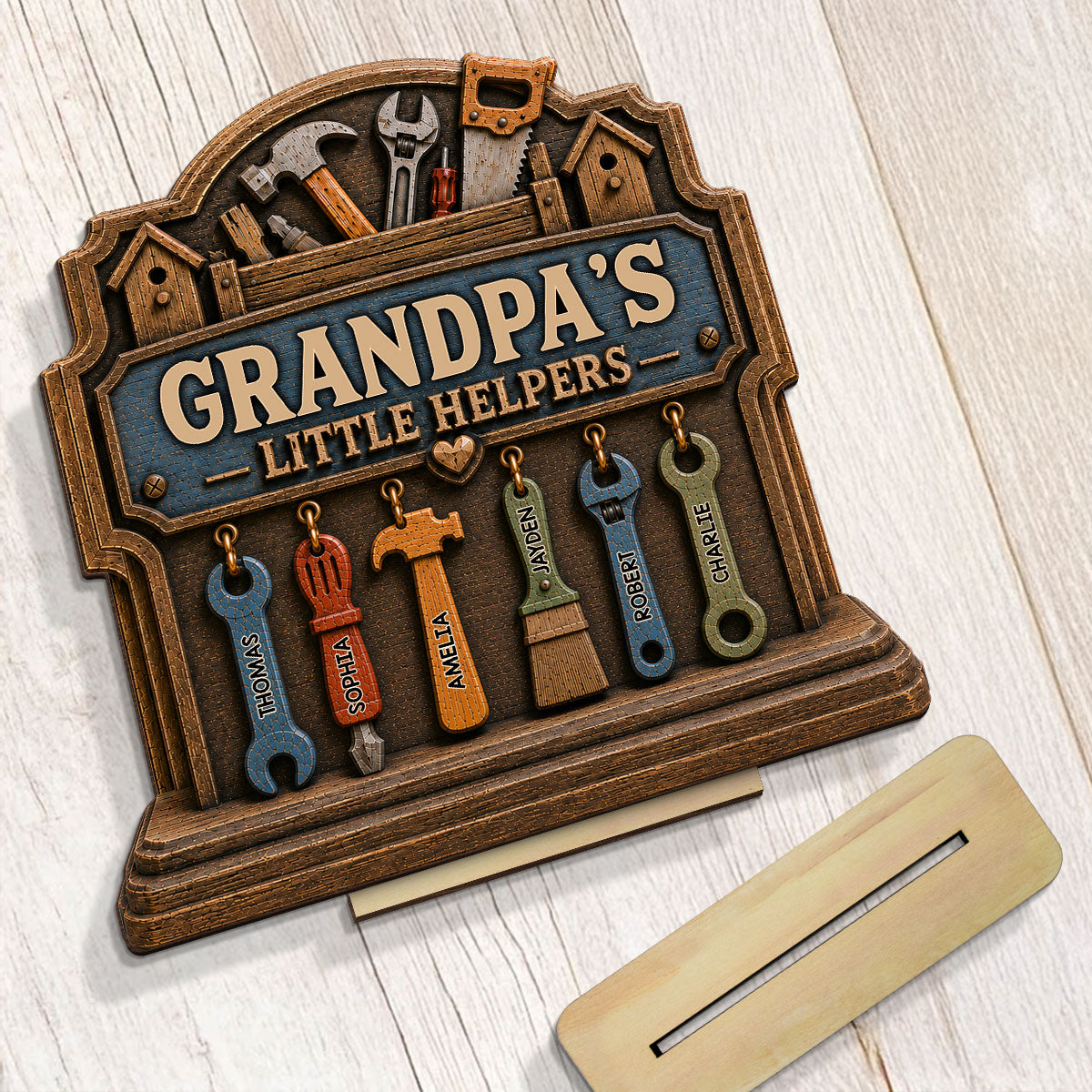 Grandpa's Little Helpers - Personalized 2-Layered Wooden Plaque -  Gift For Dad, Husband, Grandpa