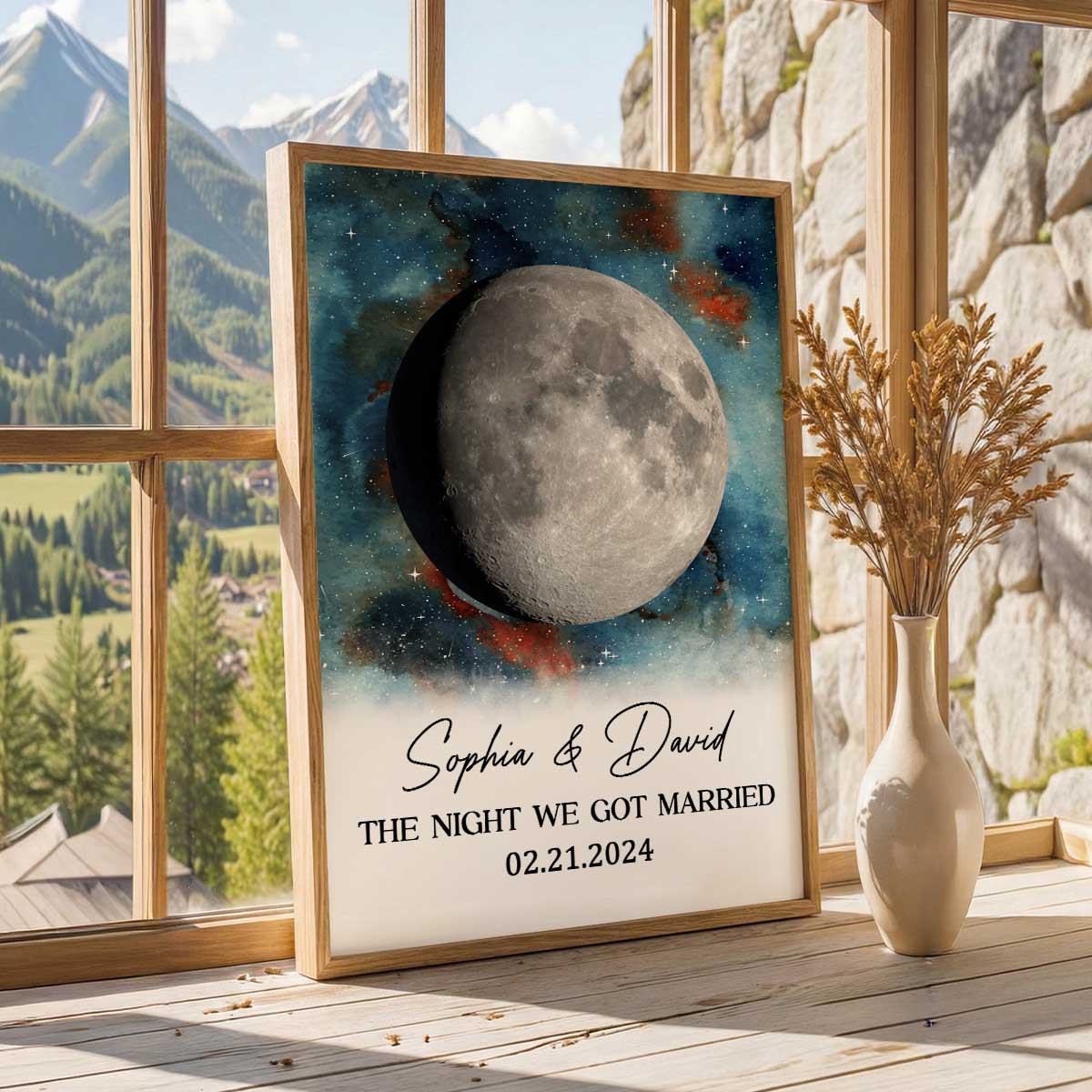 Gradient Galaxy Eternal Love Couple Custom Moon Phase Anniversary Date - Personalized Poster - Heartfelt Anniversary Gift, Valentine Gift, Wedding Gift For Couple