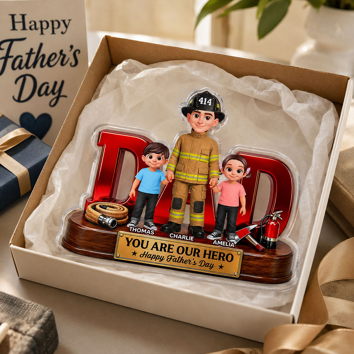 Proud Firefighter Dad You Are Our Hero - Personalized Acrylic Block Plaque -  Gift For Dad, Husband