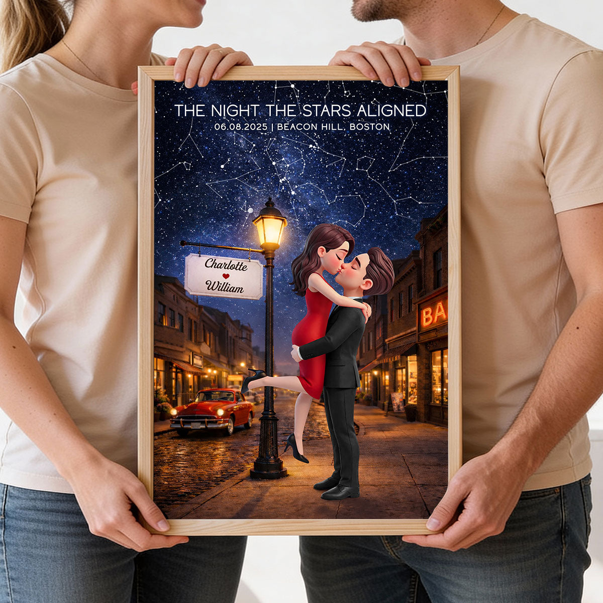 Eternal Love Couple Hugging Kissing Custom Star Map Anniversary Date - Personalized Poster - Valentine's Day Gift For Couple