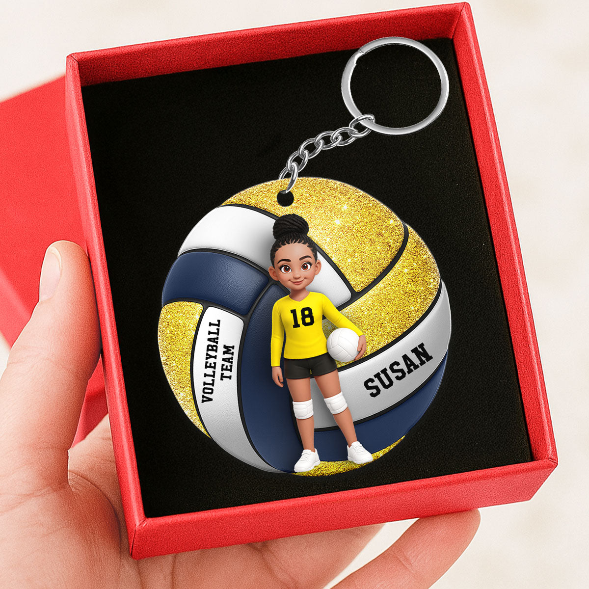 Volleyball Boy & Girl 3D Effect - Personalized Acrylic Keychain - Custom Keyrings, Name Tags