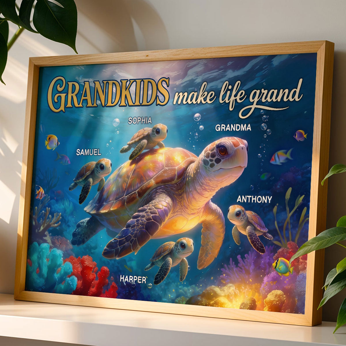 Grandma Grandkids Turtle Grandkids Make Life Grand - Personalized Poster - Mother's Day Gift For Grandma