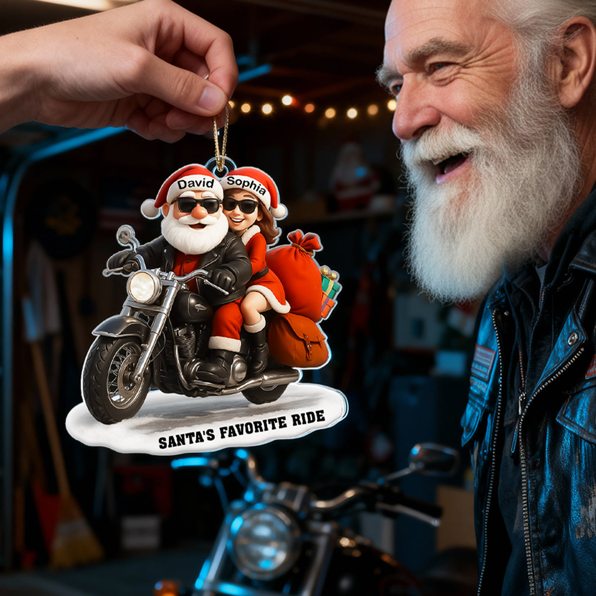 Bikers Santa Couple Riding Partners for Life - Personalized Acrylic Ornament - Gift for Him, Gift for Her