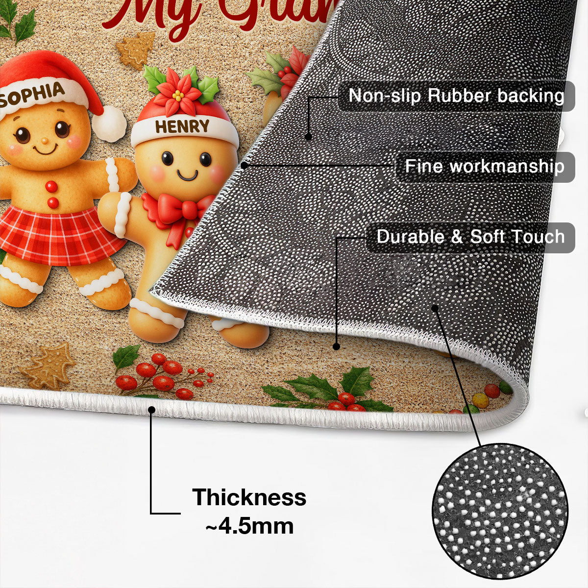 Gingerbread Grandparents and Grandkids - Personalized Doormat - Christmas Gift for Family