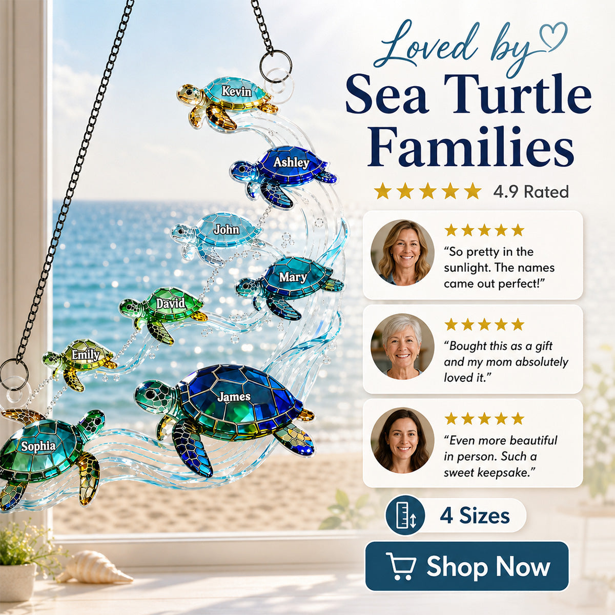 Sea Turtle Family - Personalized Suncatcher - Summer Decoration