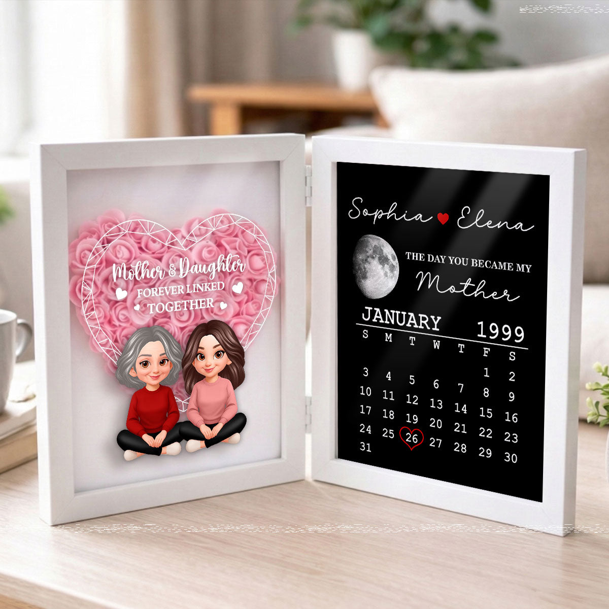 Mother Daughter Forever Linked Together - Personalized Flower Shadow Box - Gift For Mom