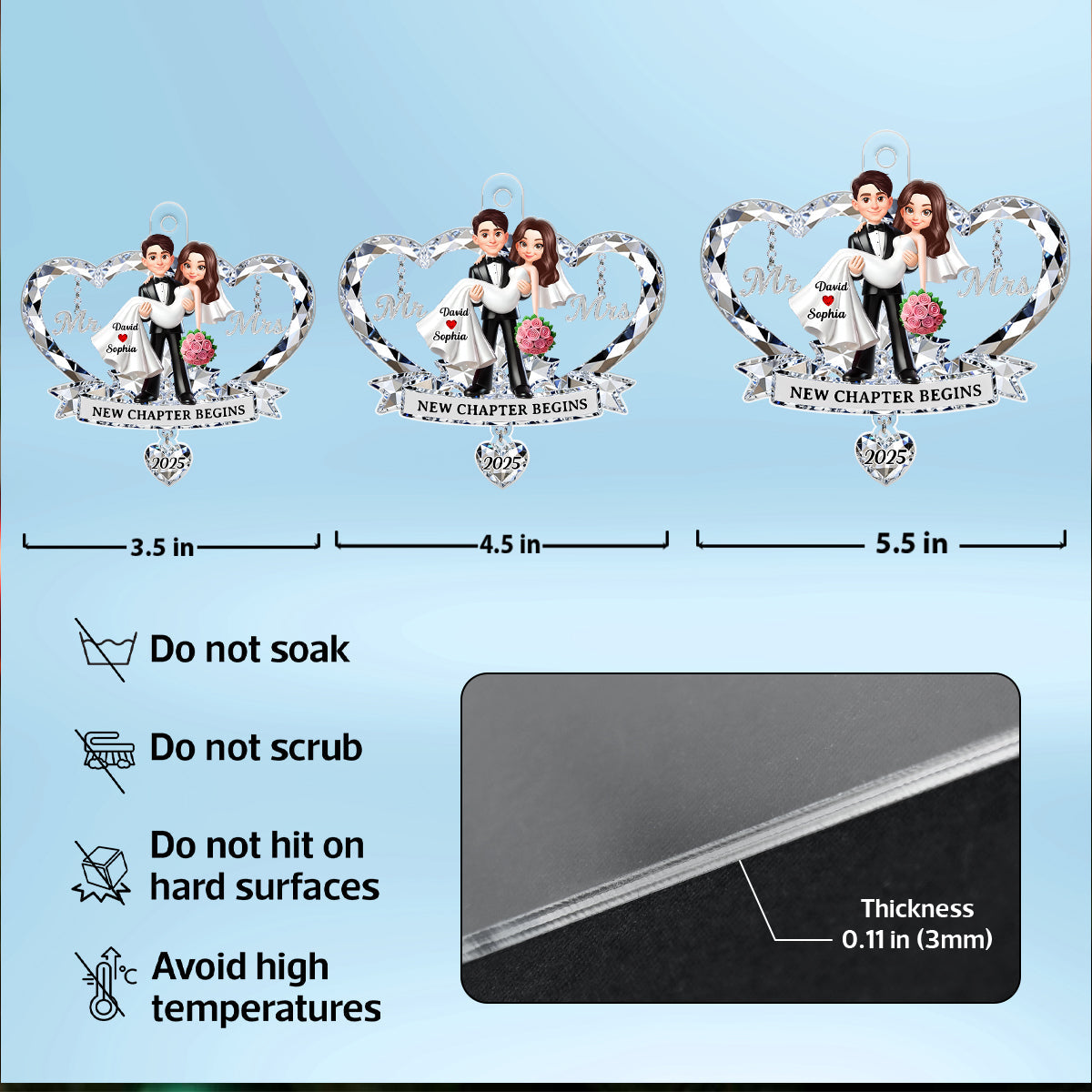 Mr. and Mrs. 3D Crystal Effect - Personalized Acrylic Ornament - Christmas Gift for Couple