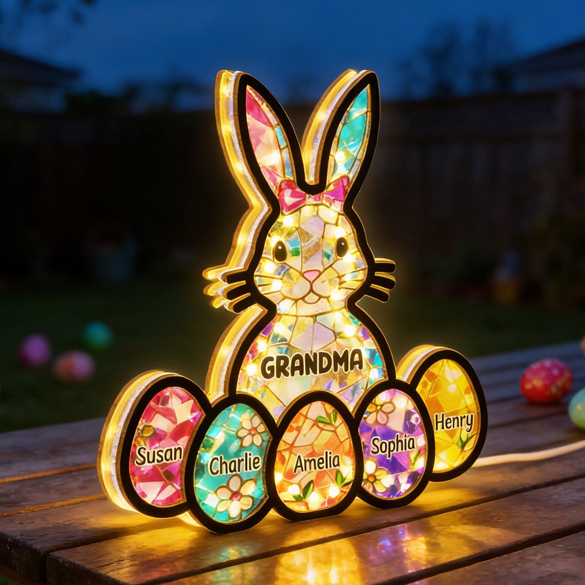 Bunny Grandma Easter Gift - Personalized Suncatcher Night Light - Easter Decor for Grandma