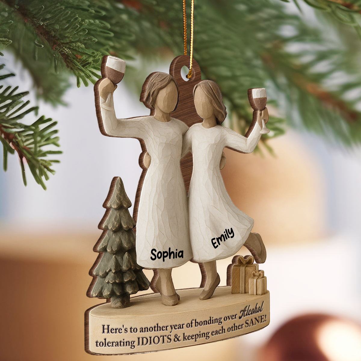 3D Effect We'll Friends Until Old & Senile - Personalized Wooden Ornament - Gift For Besties, Best Friends
