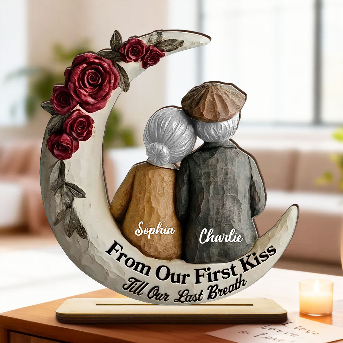 From Our First Kiss Till Our Last Breath Old Couple - Personalized Wooden Plaque - Gift For Him, Gift For Her