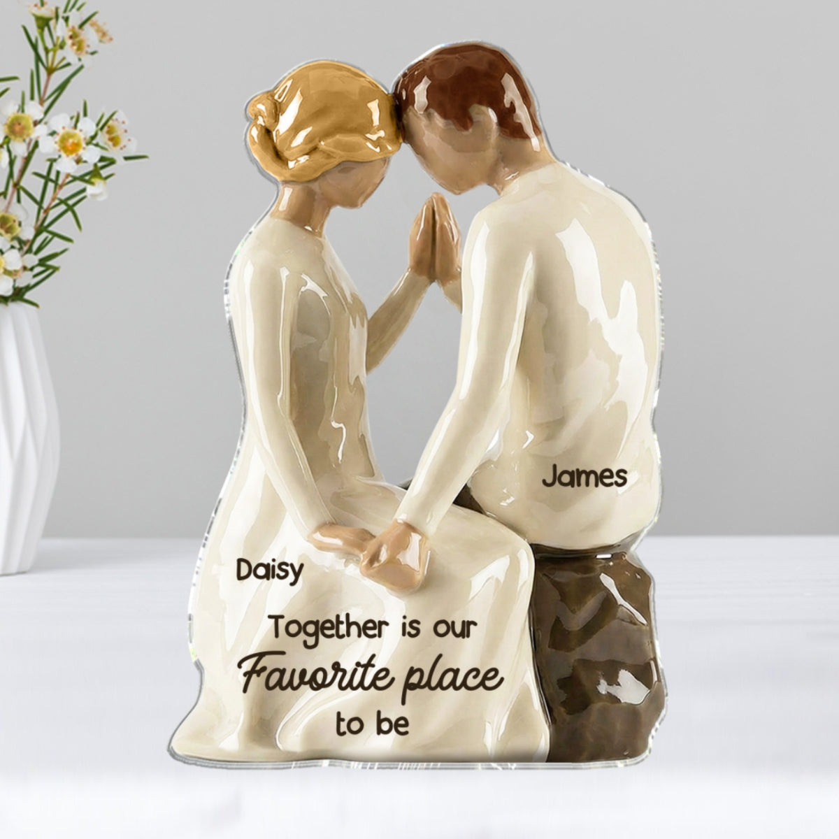 3D Effect Couple Sitting Side By Side - Personalized Acrylic Block Plaque - Valentine's Day, Anniversary Gift For Him, Gift For Her