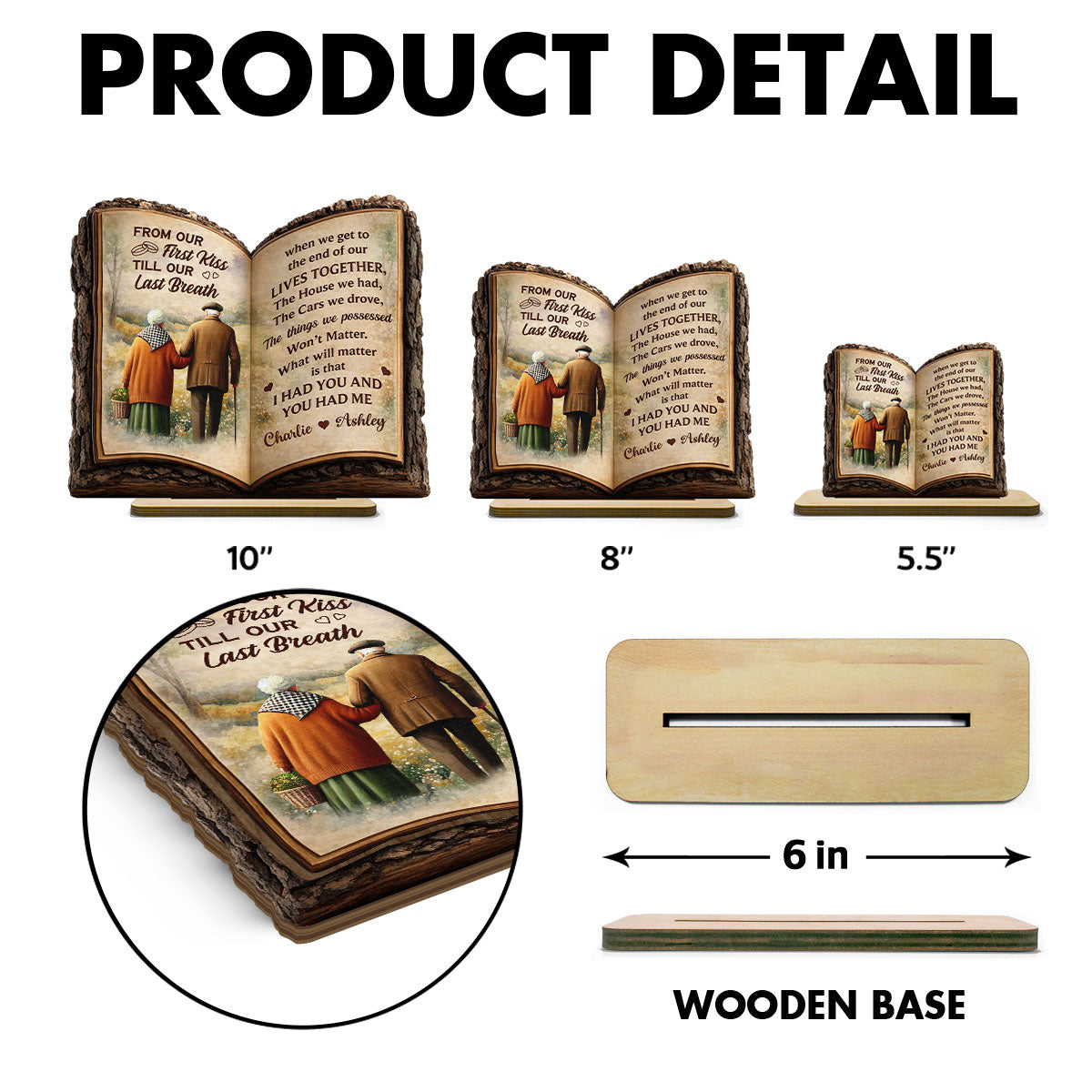 Old Couple Book Plaque - Personalized 2 Layer Standing Wooden Plaque - Gift for Couple