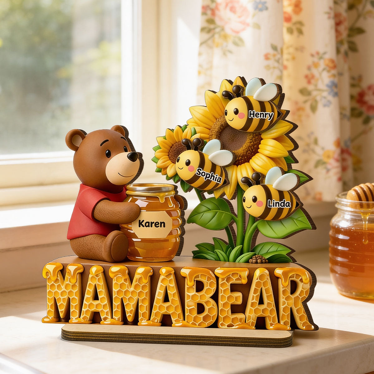 Mama Bear And Little Bees - Personalized 2-Layered Wooden Plaque - Heartfelt Gift For Mom, Grandma