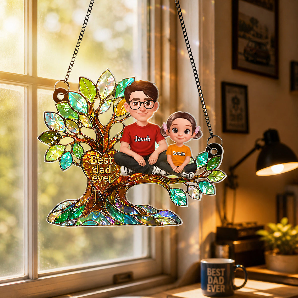 Best Dad Ever Tree of Life - Personalized Suncatcher - Father's Day Gift for Dad, Dad's Man Cave Decor
