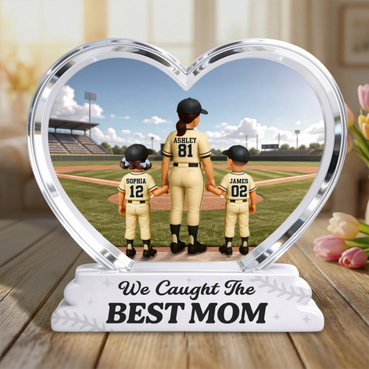 We Caught The Best Mom Baseball Mom & Kids Back View 2D Flat - Personalized Acrylic Block Plaque - Mother's Day Gift For Baseball Mom