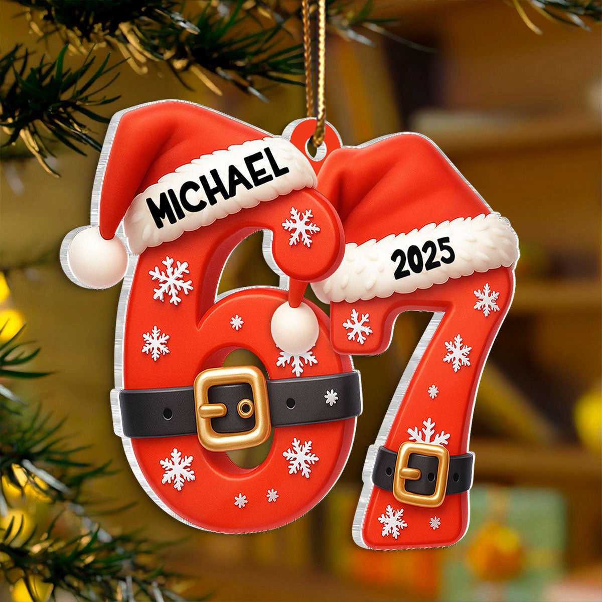 Custom Six Seven Santa Pattern - Personalized Acrylic Ornament - Teen Slang Funny Tree Decor, Funny Teen Grandkid Gift