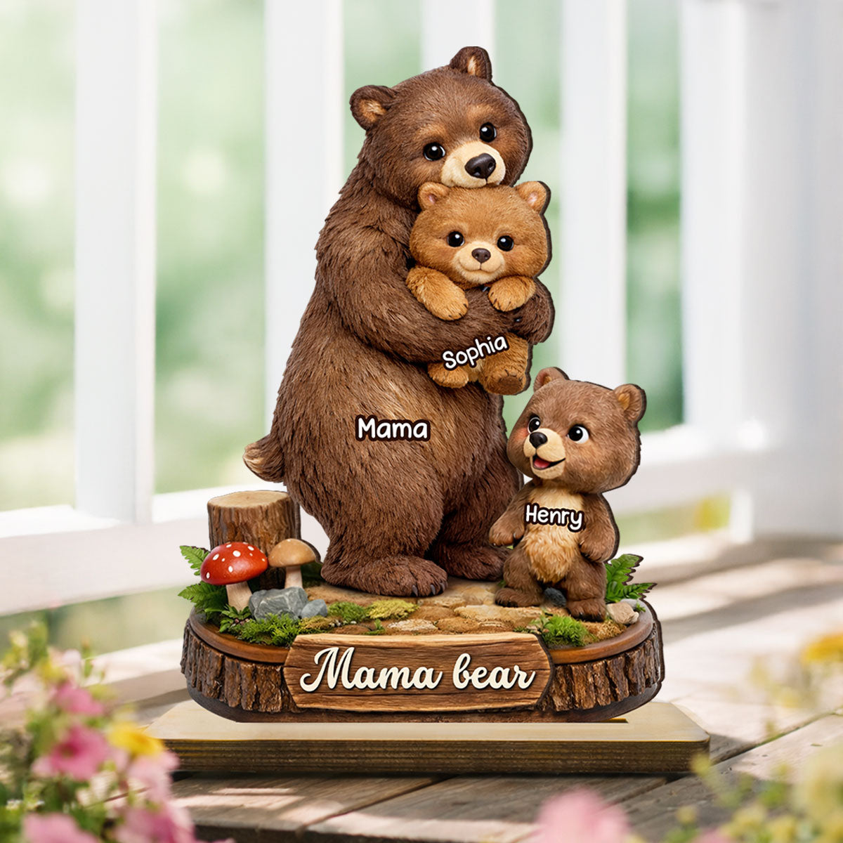 Mama Bear - Personalized 2-Layered Wooden Plaque - Heartfelt Mother's Day Gift for Mom, Grandma