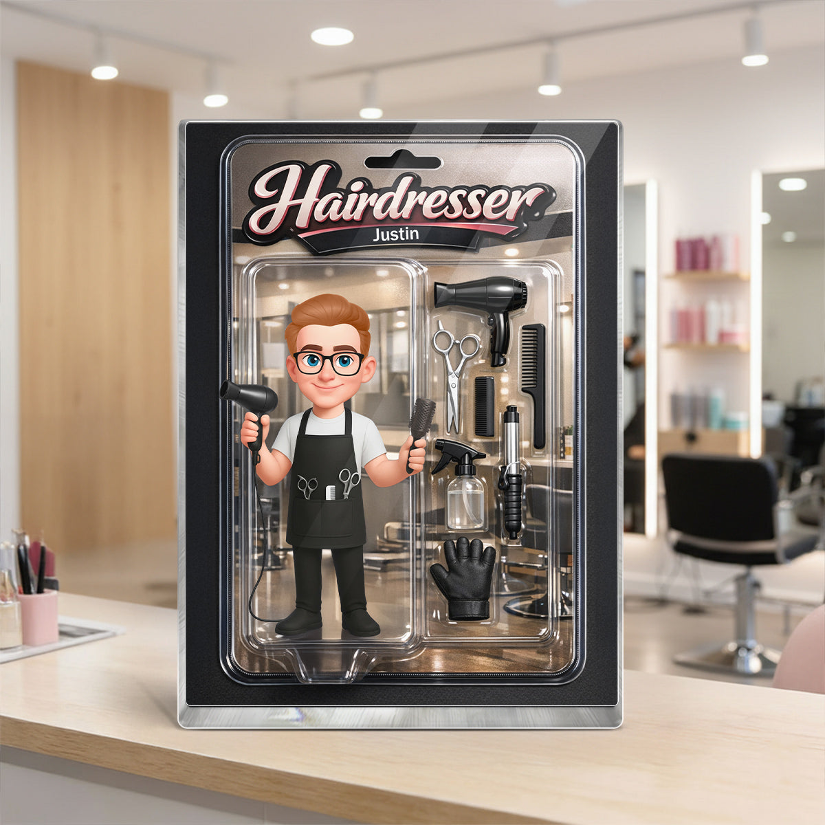 3D Effect Man Hairdresser Action Figure - Personalized Acrylic Block Plaque - Gift For Hairdressers