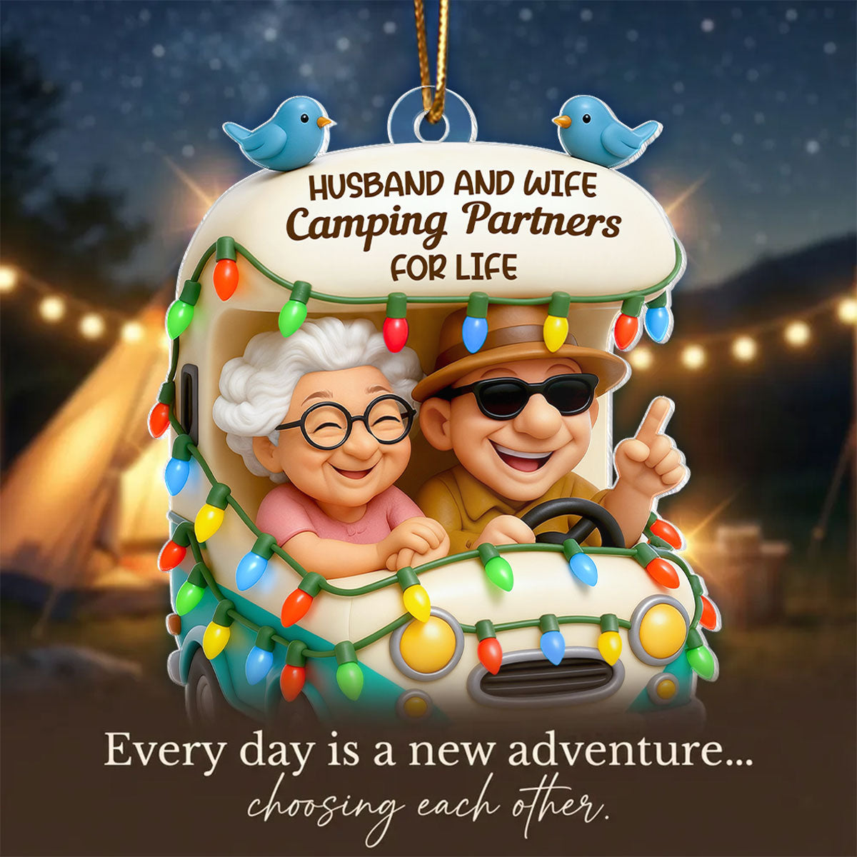 Husband And Wife Camping Partners For Life - Personalized Acrylic Ornament - Christmas Gift For Him, For Her, For Couple