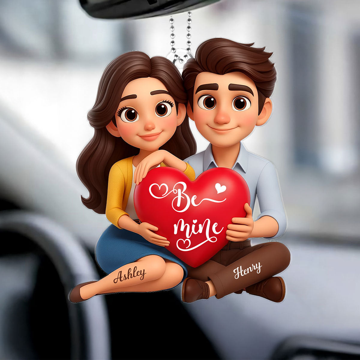Eternal Love Cartoon Couple Sitting - Personalized Acrylic Ornament - Sentimental Gift for him, for her