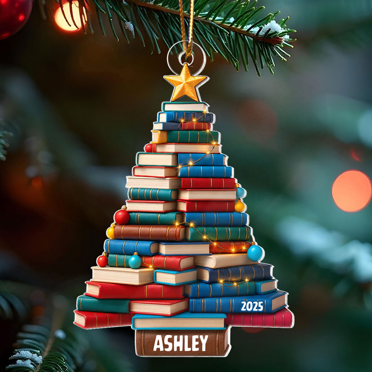 Christmas Tree Book - Personalized Acrylic Ornament - Gift for Book Lovers