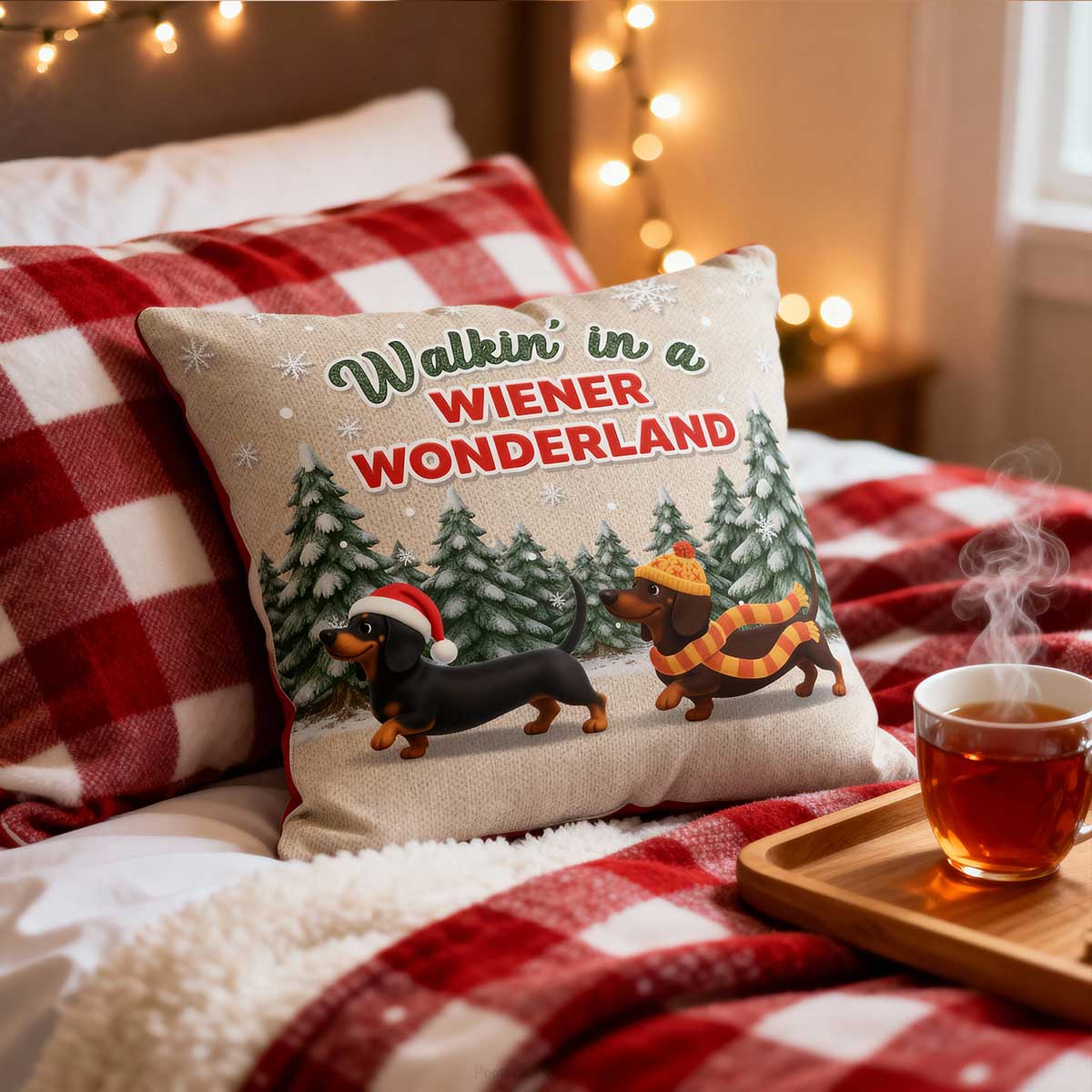 Christmas Dachshunds Walking In A Wiener Wonderland - Personalized Pillow - Gift For Dachshund Lovers