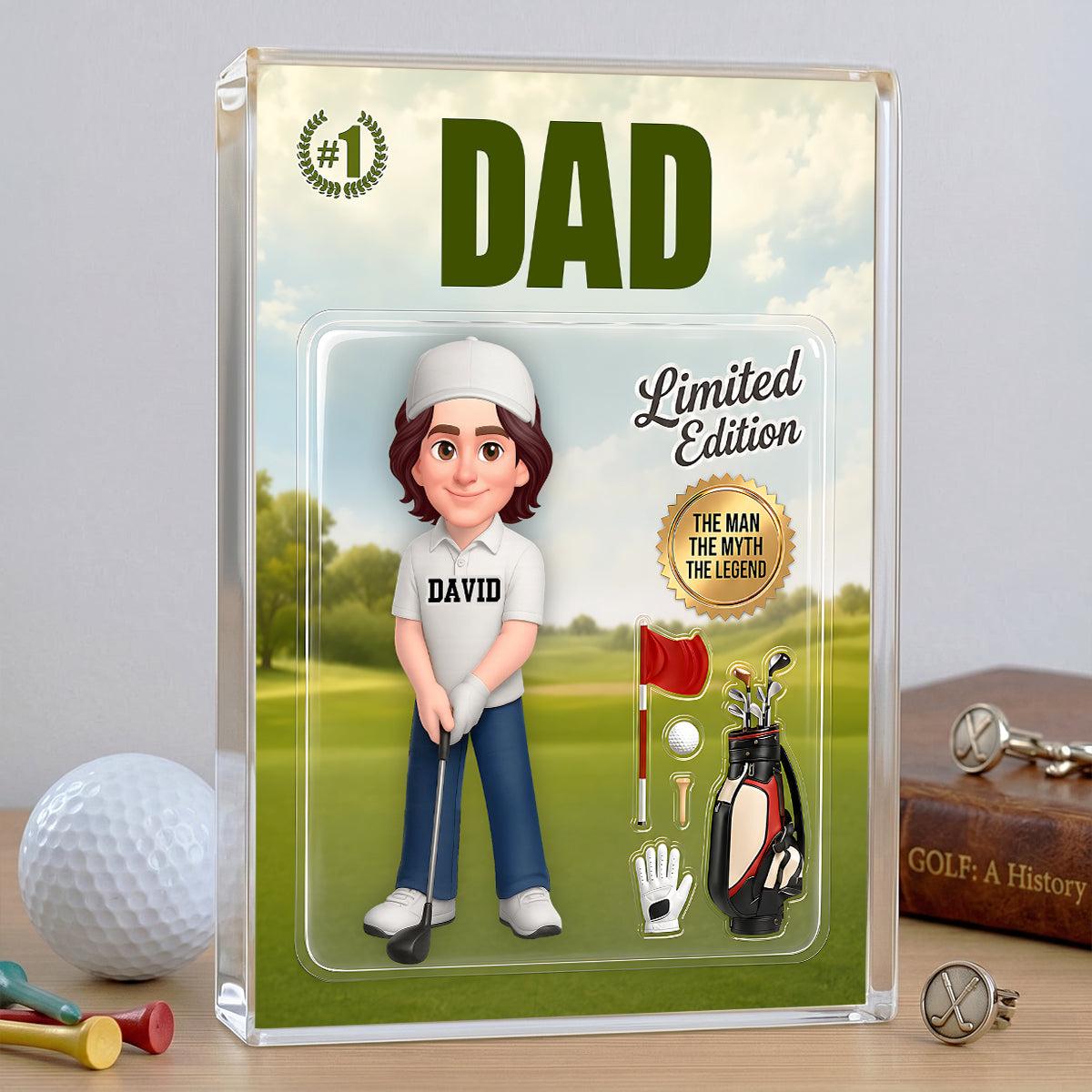 Golf Dad Toy Box Figure Limited Edition - Personalized Acrylic Block Plaque - Heartfelt Gift For Dad, Grandpa, Husband