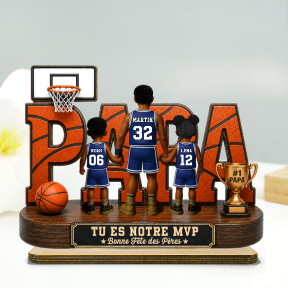 Papa basketteur légendaire - Tu es notre MVP - Plaque personnalisée en bois 2 couches - Cadeau de Fête des Pères pour papa, mari et fans de basketball