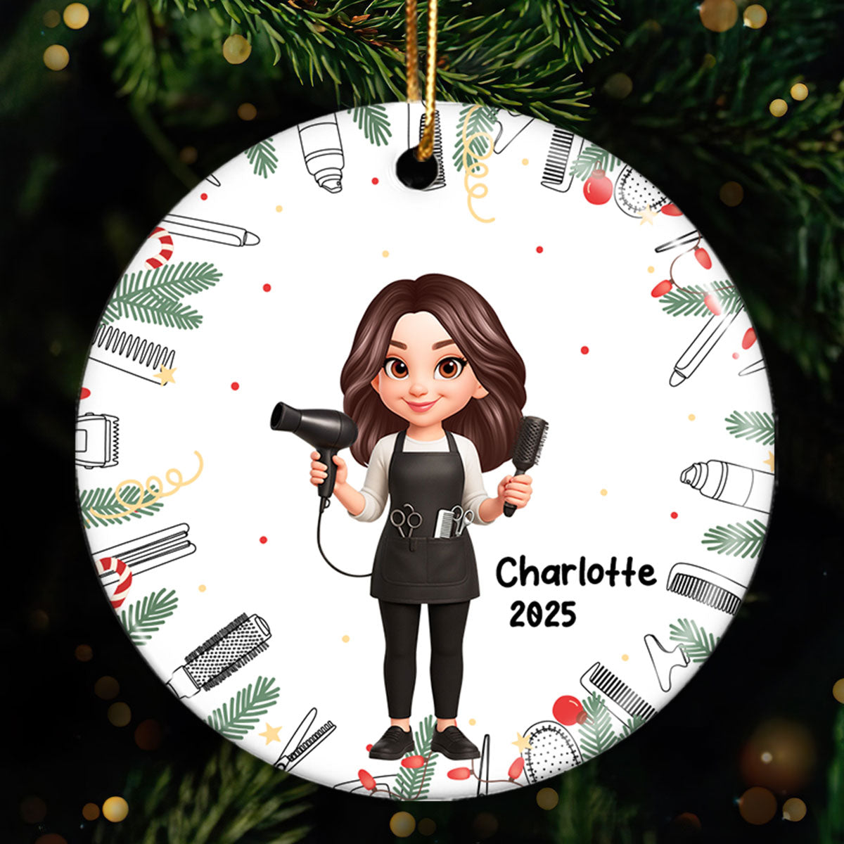Christmas Hairdresser Man Woman - Personalized Ceramic Ornament - Gift For Hairdressers