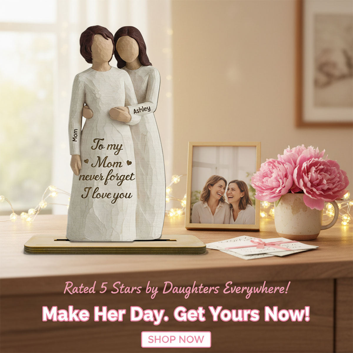 To Mom Never Forget I Love You 2D Flat - Personalized 2-Layered Wooden Plaque - Gift For Mom From Daughter