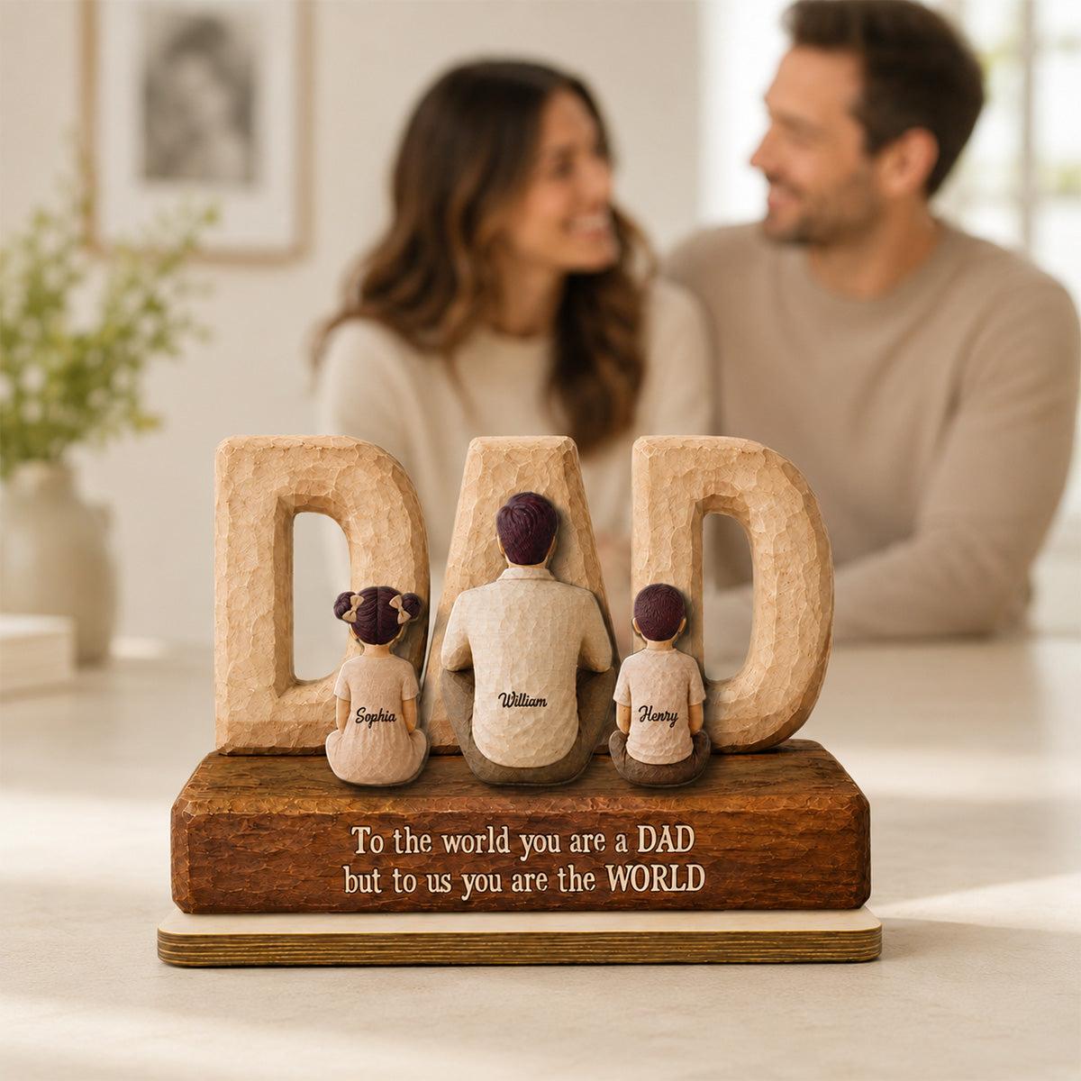 DAD Family Sitting Back View 2D Flat - Personalized Wooden Plaque
