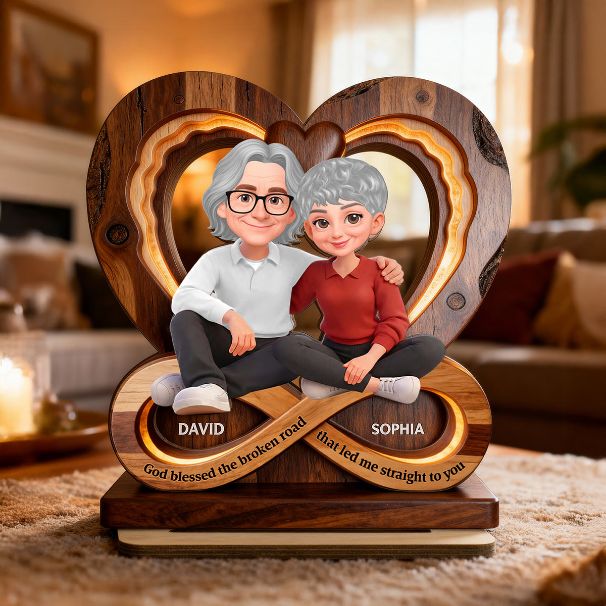 Couple Infinity Love - Personalized 2-Layered Wooden Plaque - Sentimental Valentine's Day Gift for Her, for Him