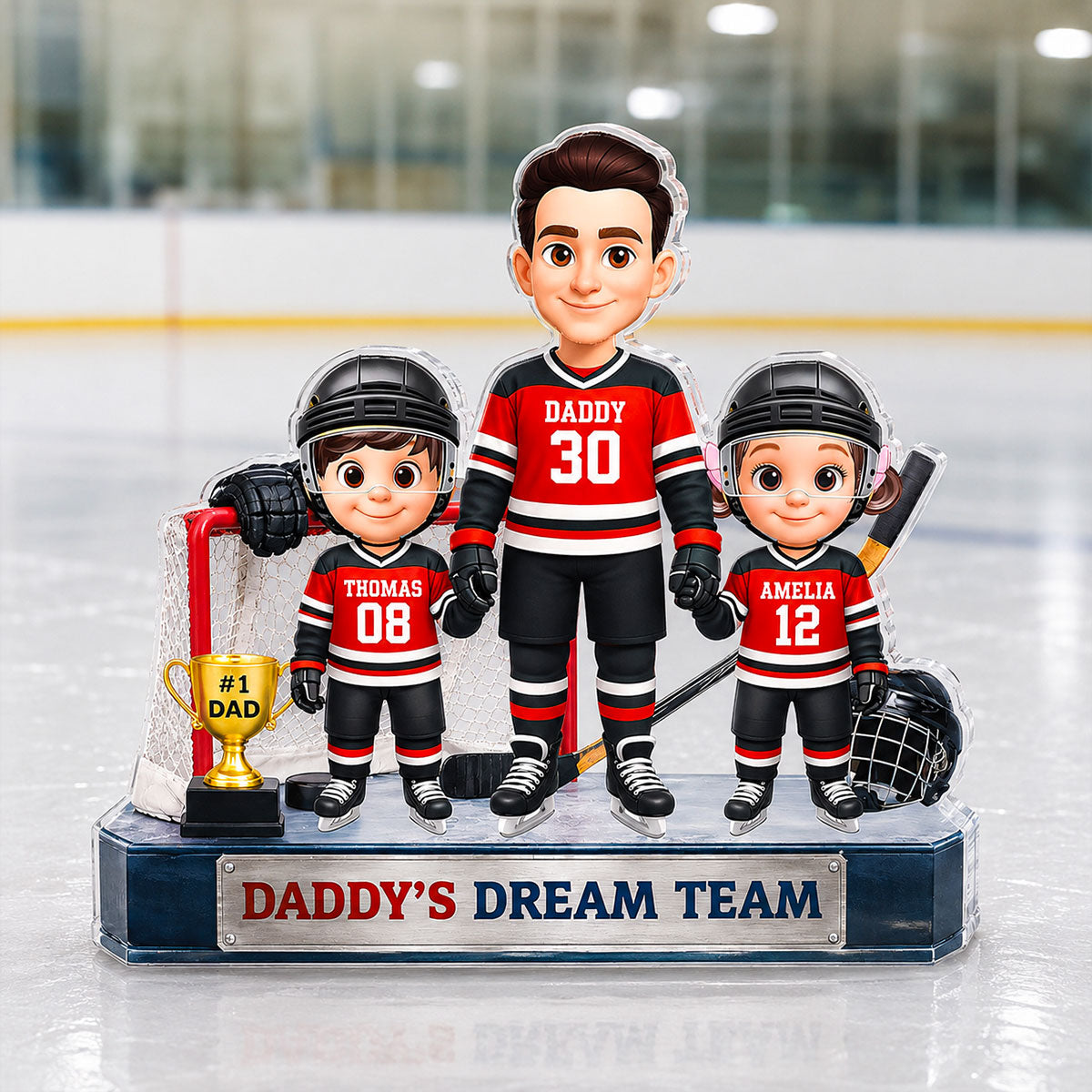 Daddy's Dream Team Hockey Dad & Kids - Personalized Acrylic Block Plaque -  Gift For Dad, Husband