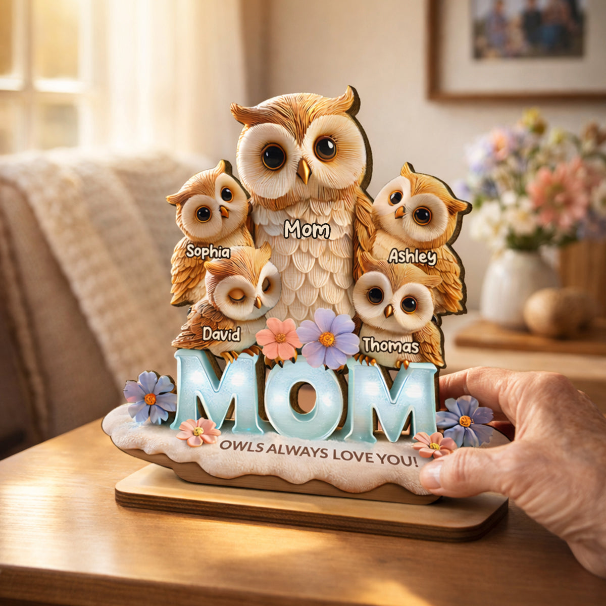 Mom Owls Always Love You - Personalized 2-Layered Wooden Plaque - Gift For Mom