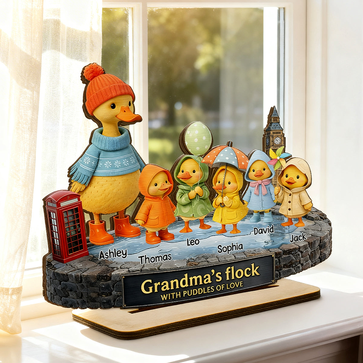 Nanny's Flock with Puddles of Love - Personalised 2-Layered Wooden Plaque - Heartfelt Mother's Day Gift for Nanny, Grandmother, Grandma